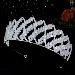 Hair Clips Zircon Tiaras And Crowns Leaf Zirconia Headband For Bride Women Party Gift Headpiece Bridal Jewelry Wedding Accessories