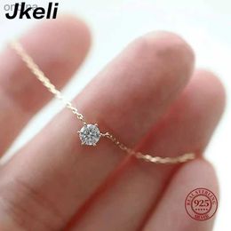 Pendant Necklaces Jkeli 925 Sterling Silver 18k Gold Plated Necklace Single Sparkling Zircon Clavicle Chain for Women Wedding Jewelry collares YQ240124