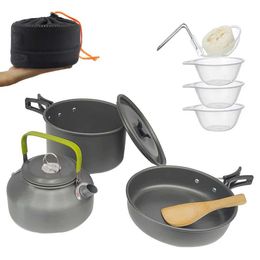 Camp Kitchen Camping Utensils Dishes Cookware Set Picnic Hiking Heat Exchanger Titanium Alloy Pot Outdoor Tourism Tableware YQ240123