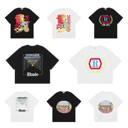 mens designer t shirt rhude Letter Printed Tshirt Summer Beach Cotton T shirts Casual Shirt Short Sleeve Tops Hip Hop Streetwear Short White clothes 0