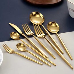 Camp Kitchen Gold Cutlery Set Forks Spoons Knives Tableware Steel Cutlery Set Stainless Steel Dinnerware Set Spoon Knife Fork Custom YQ240123