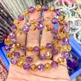 Bangles 910mm Faced Amethyst Citrine Stone Beads Bracelet Natural Gemstone Jewellery Birthstone Of Sagittarius Aquarius For Gift