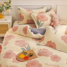 Winter Duvet Cover Bedding Set Single Double Queen King Size Quilt CoverThick Fleece Warm Flannel Coral Double Sided Velvet 240118