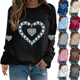 Women's Hoodies Solid Colour Crew Neck Loose Long Sleeved Valentine's Day Print Hoodie Fleece Lined Pullover Women Front Opening Sweater