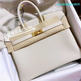 Leather Handbag Elegant Women's Bk Tote Bags Handmade Platinum Wrapped Wax Thread Togo Calfskin Litchi Pattern Genuine Leather Women's Bag Lock Buckle Handbag HB 2W6X