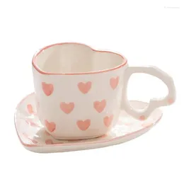 Mugs Heart Coffee Cup Valentines Cups Colourful 250ml Ceramic Shaped With Saucer For Tea Latte Kitchen Accessories