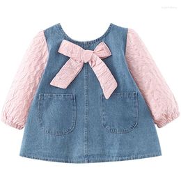 Girl Dresses Spring Autumn Born Girls Clothes Korean Cute Bow Long Sleeve Denim Princess Kids Birthday Dress Baby Clothing BC454