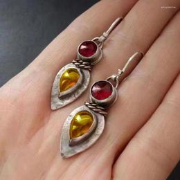 Dangle Earrings Trendy Red Green Stone Drop Lovely Jewellery Silver Colour Teardrop Statement For Women Girls Gifts