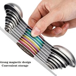 Dinnerware Sets Stainless Steel Magnetic Measuring Spoons Set Dual Sided Stackable For Dry And Liquid Ingredients 9pcs