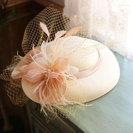 Berets Women Large Brim Fascinator Hat Cocktail Wedding Party Headpiece Fashion Headwear Formal Flower Hair Accessories