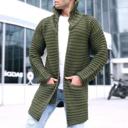 Men's Sweaters 2024 Autumn Winter Cardigan Solid Color Turtleneck Long Sleeve Knitted Sweater Coat