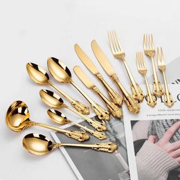 Camp Kitchen 1Pcs Luxury Gold Cutlery Set Vintage Western Stainless Steel Tableware Kitchen Utensils Dinner Set Sliver Knife Fork Spoon YQ240123