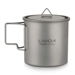 Camp Kitchen Lixada Ultralight Titanium Cup Mug 300/350/550/650ml Outdoor Water Cup Camping Picnic Water Mug Tableware with Foldable Handle YQ240123