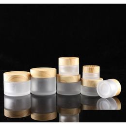 Packing Bottles Wholesale Frosted Glass Jar Cream Round Cosmetic Jars Hand Face Bottle 5G 10G 15G 30G 50G With Wood Er Drop Delivery Dhpuy