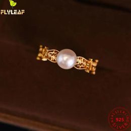 Rings Real 925 Sterling Silver Jewellery Pearl Rings For Women Hollow Original Design Light Luxury 20k Yellow Gold Plating 2022 New