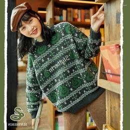 Women's Sweaters Printed Round Neck Pullover Sweater Autumn And Winter Thickened Loose Y2K Retro Fashion Casual College Style Tops Sale