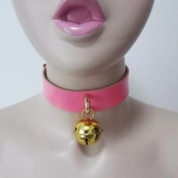 Torques Women new sexy punk Choker Necklace belt Handmade Rose pink leather Collar Stud rivet hot Rock Goth tinkle bell Torques