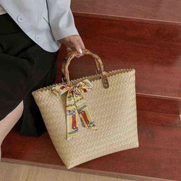 Beach Bags Straw Bag Female National Style Literary Scarves Woven Portable Vegetable Basket 220301245J