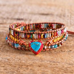 Bracelets Charm Bracelets Women Heart Shape Imperial Jasper 3 Layers Vegan Wrap Bracelets Multilayers Bestfriend Bracelet