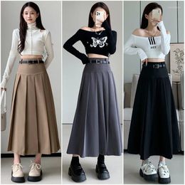 Skirts Korean Style Preppy High Waist Suit Long Skirt Elegant Simple Classic Casual Women Vintage Solid Y2k A-Line Pleated