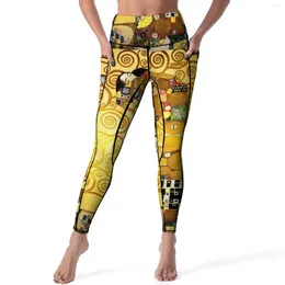 Women's Leggings Gustav Klimt The Embrace Print Workout Yoga Pants High Waist Fashion Leggins Stretchy Design Sport Tights Birthday Gift