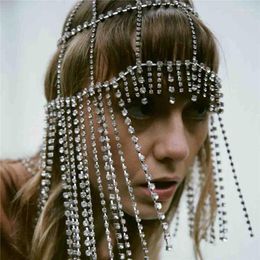 Hair Clips Girls Women Exotic Tassel Rhinestone Chain Head Cap Hat Headwrap / Accessory Headpiece For Party Wedding Showing