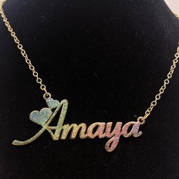 Necklaces Noelia Fashion Custom Name Necklace for Kids Women Personalised Frosted Colourful Pendant Necklace Gold Plated Name Necklace Gift