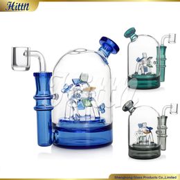 Mini Hookah Dab Rigs Colour Rotating Windmill Perc Oil Rig 5.5 Inches Glass Bong with 14mm Quartz Banger Blue Green Black