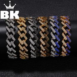 Bracelets THE BLING KING Double Colour Bracelet Iced Out Red Black Blue Rhinestone Gold Silver Colour Alloy Mens Women Hip Hop Jewellery