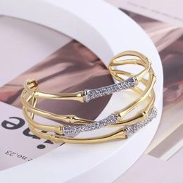 Bangle European And American Jewellery Wholesale Inlaid Metal Bamboo Multi-Layer Open Wide Bracelet