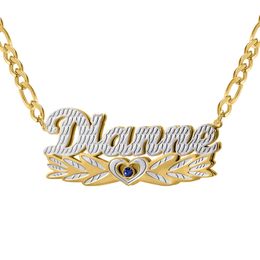 Necklaces Customized Necklace Name Double Layer TwoTone Wing Heart Nameplate With Birthstone Personalized Custom Gold Plated Name Necklace