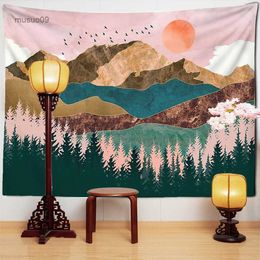 Tapestries Pink Sunset Scenery Tapestry Wall Hanging Landscape Painting Bohemian Mysterious Art Living Room Bedroom Home Decor