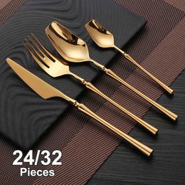 Camp Kitchen 24/32Pcs Gold Cutlery Stainless Steel Tableware Western Dinner Set Sliver Knife Fork Spoon Kitchen Utensils Free Shipping Matte YQ240123