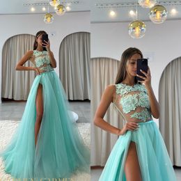 Green Prom Mint Dress A Line Illusion Evening Elegant Appliques Top Party Dresses For Special Ocns Thigh Split Promdress ppliques es dress