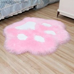 Carpet Cat Paw Soft Plush Carpet Sheepskin Bedroom Carpet Imitation Wool Long Hair Bedside Mat Sofa Floor Mats Living Room Fur Rugs Q240123