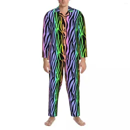Men's Sleepwear Rainbow Tiger Print Autumn Animal Pride Vintage Oversized Pyjama Set Men Long Sleeve Kawaii Leisure Pattern Home Suit
