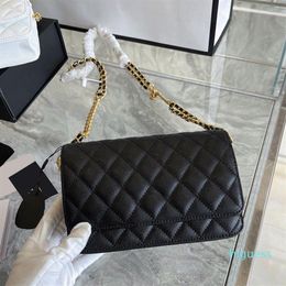 Designer- Womens Caviar Leather Classic Flap Quilted Chain Bags Two-tone Gold-chain Crossbody Card Holder Wallet Multi Pochette Pu3360