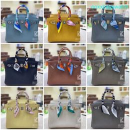 Leather Handbag Elegant Womens Bk Tote Bags Tracing Back to the Origin Handmade Customised Platinum Bag for Women 2530 Litchi Pattern Head Layer Togo Calfskin HB V2Q9