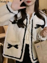 Korean Warm Coat Women's Necktie Top Long sleeved O-neck Vintage Jacket 2024 Ropa Unprinted Good Quality Office Women's Fashion Coat 240123