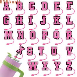 custom pink letters drinking straw toppers accessories cover charms for tumbers Reusable Splash Proof dust plug decorative 8mm straw party supplies