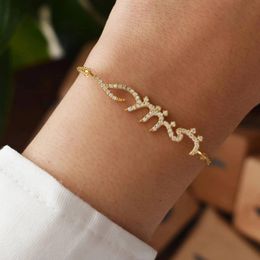 Bracelets Custom Arabic Name Bracelet With Diamond Islamic Jewelry Personalized Gold Arabic Love Statement Bangle Stainless Steel Bracelet