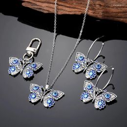 Keychains Metal Hollow Butterfly Blue Evil Eye Keyring Vintage Turkey Lucky Animal Insect Bag Car Necklace Earrings Jewelry