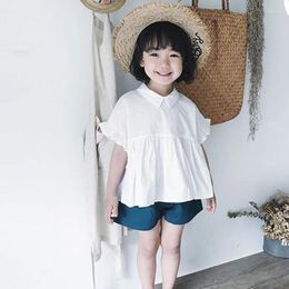 Clothing Sets Korean Style Casual Girls Clothes White Short Sleeve Blouse Shirt Shorts Cotton Two Piece Children's Outfit For 2-7Years