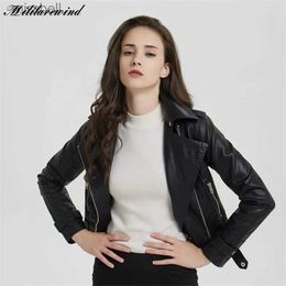 Women's Jackets Turn Down Collar PU Leather Jacket Women Short Style Slim Fit Motorcycle Jackets S-XXXL Black Faux Leather Coat Manteau Femme YQ240123