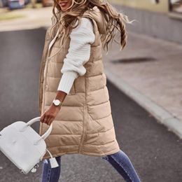 Women's Vests Women Long Winter Down Vest Outdoor Sleeveless Warm Jacket With Pockets Waistcoat Fashion Brand Streetwear