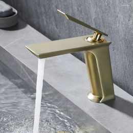 Bathroom Sink Faucets Fashion Design Brushed Gold Brass Faucet Single Hole Handle Cold Water Basin Mixer Top Quality