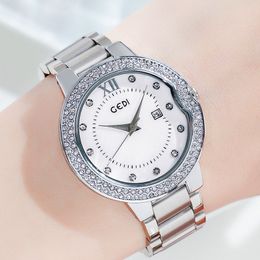 Womens luxury simple large dial steel band fashion diamond-inlaid waterproof quartz watch montre de luxe gifts A1