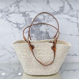 straw bag shoulder woven bags handbags plain knitting crochet embroidery open casual tote interior thin straps leather floral fash231z