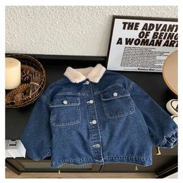Jackets Casual Children's Tops Padded Lapel Boys Denim Jacket Winter Clothes Girls From 2 To 7 Years 2024