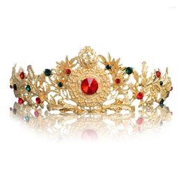 Hair Clips Gold Color Vintage Red Crystal Bridal Tiara Wedding Accessories Rhinestone Pageant Prom Crown For Bride NA